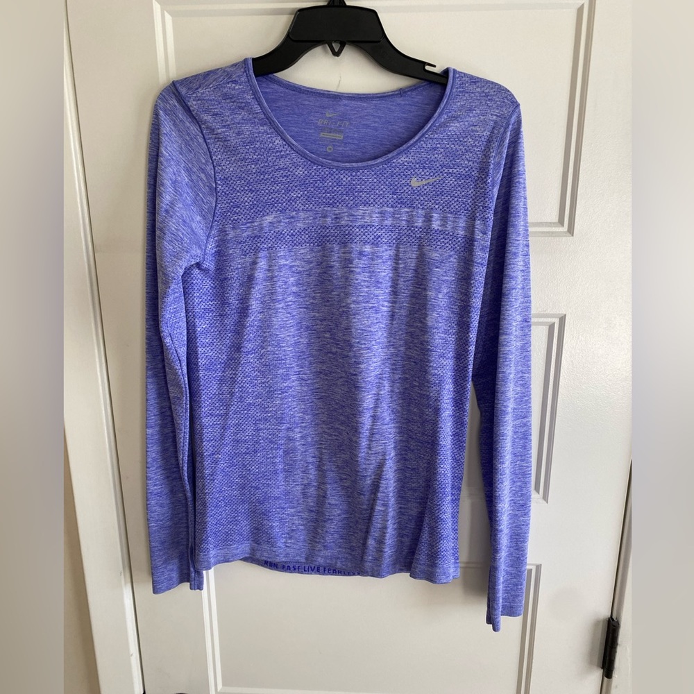 Nike Dri-Fit Knit Long Sleeve Running Shirt Purple Run Fast Live Fearless-Medium
